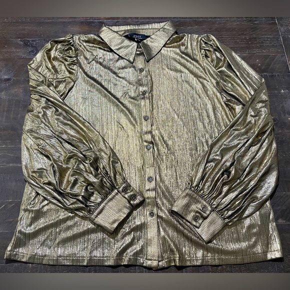 NEVER WORN Vici Raquel Metallic Button Down Blouse Too in Gold Sz XL - Picture 7 of 12